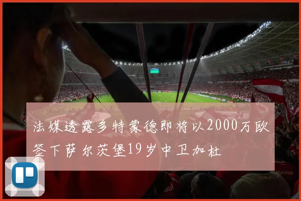 法媒透露多特蒙德即将以2000万欧签下萨尔茨堡19岁中卫加杜